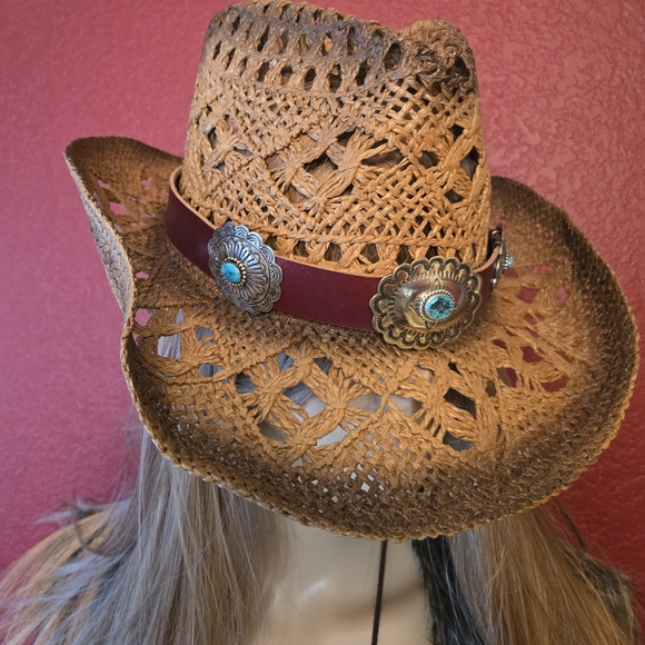 NEW ITEM NEW COLORS Leather Hat Band with Sterling Silver With Turquoise Accents - Picture 6 of 11